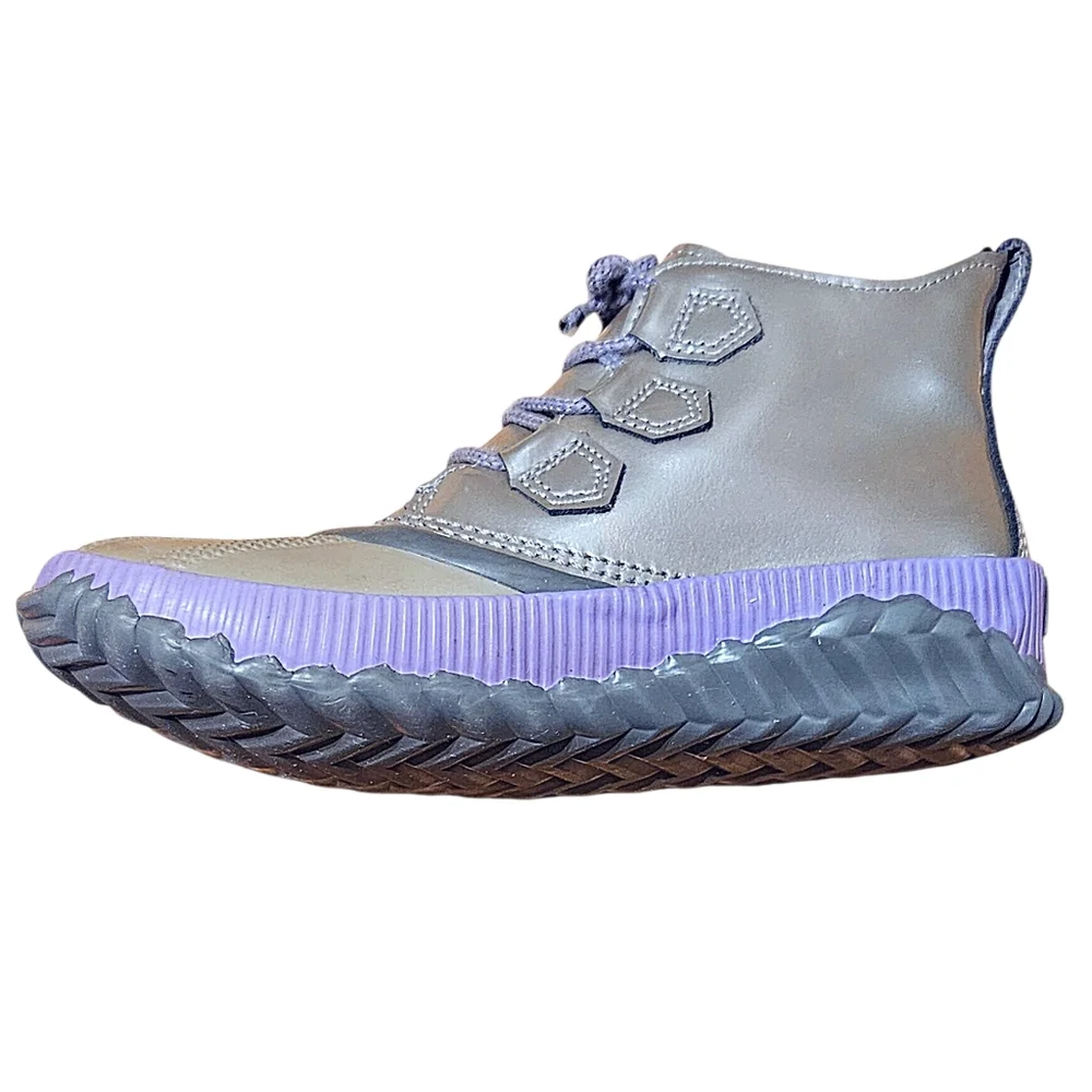 Sorel Girls Waterproof Rain Winter Snow Duck Boots In Tan Lavender & Silver 4